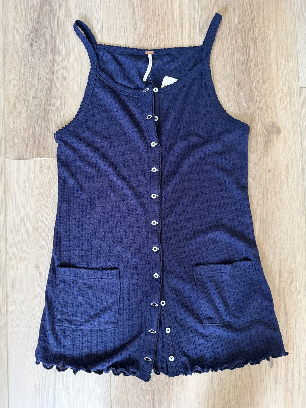 Free People Navy Blue Ribbed Button-Front Cami